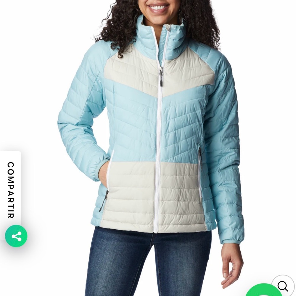 Columbia Women's Powder Lite Blue and Cream Puffer Jacket NWT